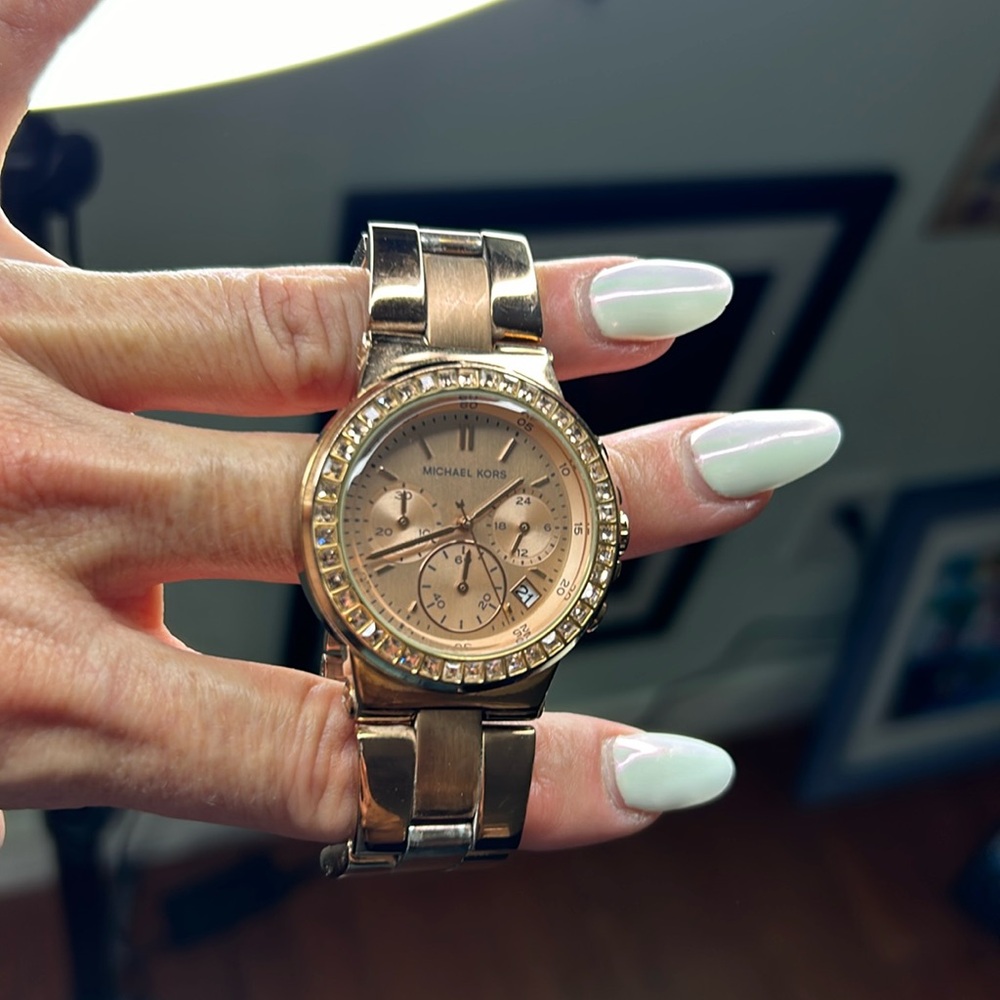 MK Micheal Kors Rose Gold Pave Previously Owned Ladies Watch